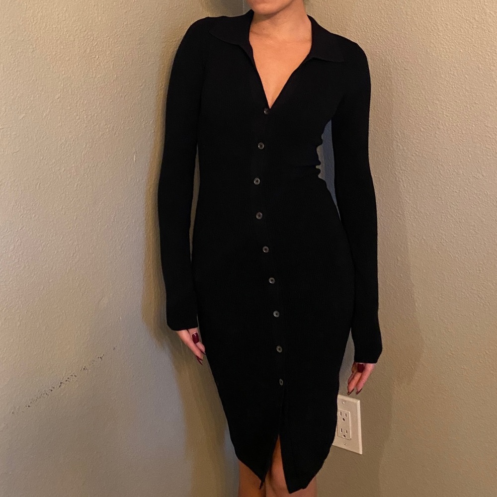 Aritzia Wilfred Black Dress Button Midi Sweater Dress